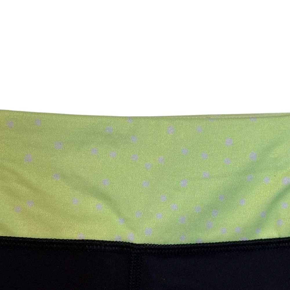 Lululemon Women Pants Lime Polka Dot Waistband Crop Leggings Reflective Accent 8